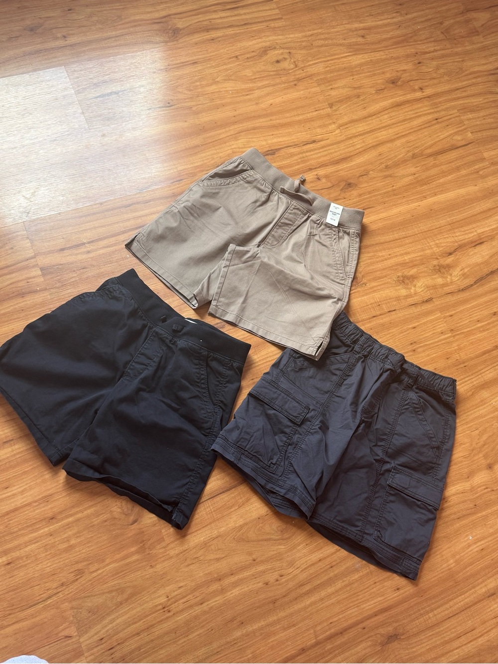 Abercrombie & Fitch Kids Shorts Trio in Tan, Black, and Dark Gray
